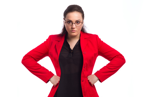 Chubby Woman In Red Jacket - 写真・画像