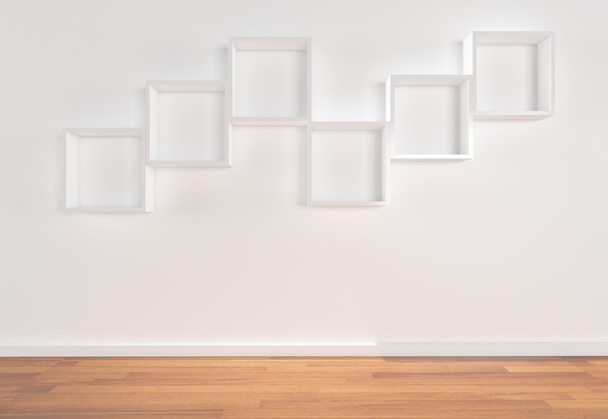 Полки на белой стене
 - Фото, изображение