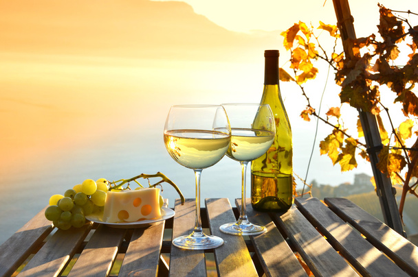 white Wine with cheese on table - Photo, Image