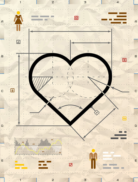 Σύμβολο καρδιά ως τεχνική blueprint σχεδίασης - Διάνυσμα, εικόνα