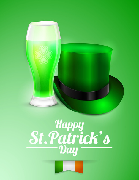 Carte de voeux de la Saint-Patrick avec un verre de bière et un chapeau de lutin
 - Photo, image