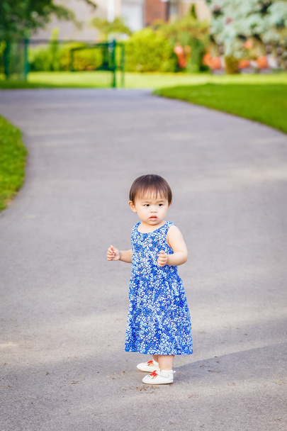 Muotokuva söpö aasialainen lapsi leikkii puistossa
 - Valokuva, kuva