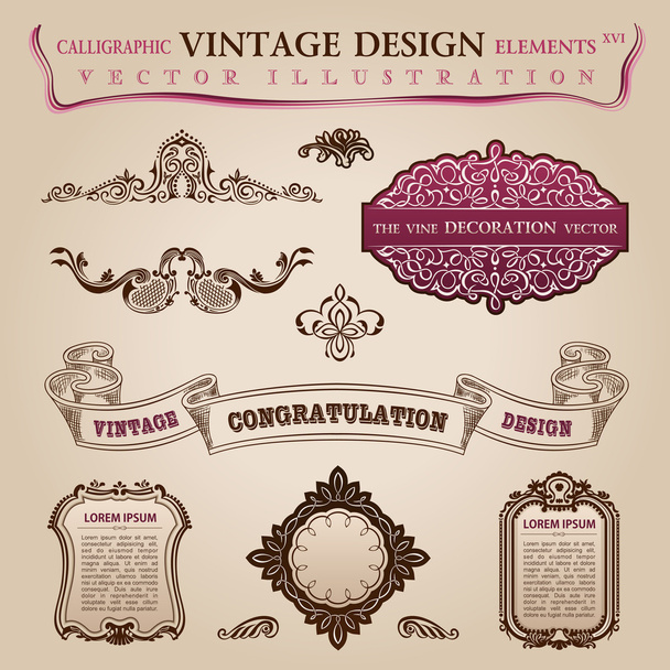 Calligraphic elements vintage Congratulation page decoration. Ve - Vector, Image