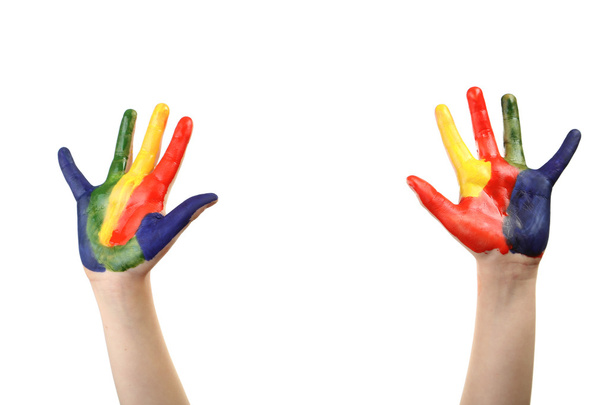 Jongen handen geschilderd - Foto, afbeelding