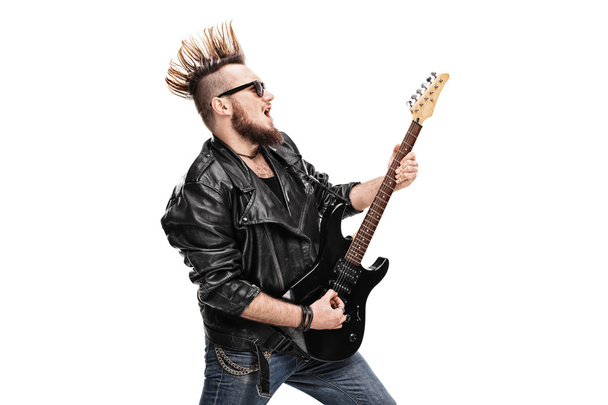 punk rocker playing electric guitar - Fotoğraf, Görsel
