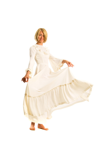 Beautiful woman in white dress on white - Photo, Image
