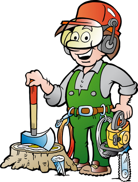 Καρτούν εικονογράφηση φορέας μια ευτυχισμένη ξυλοκόπος εργάζονται ή ξυλοκόπος - Διάνυσμα, εικόνα