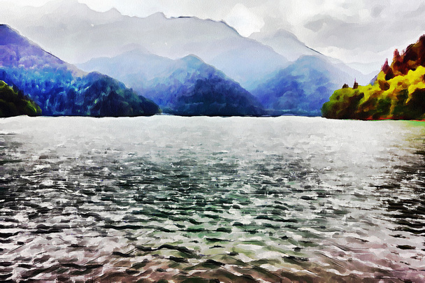Pintado un cuadro de un lago de montaña
 - Foto, Imagen