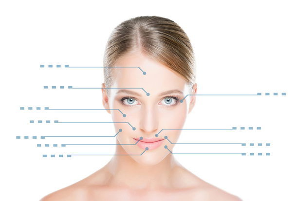 woman with the dotted arrows on her face - Photo, Image