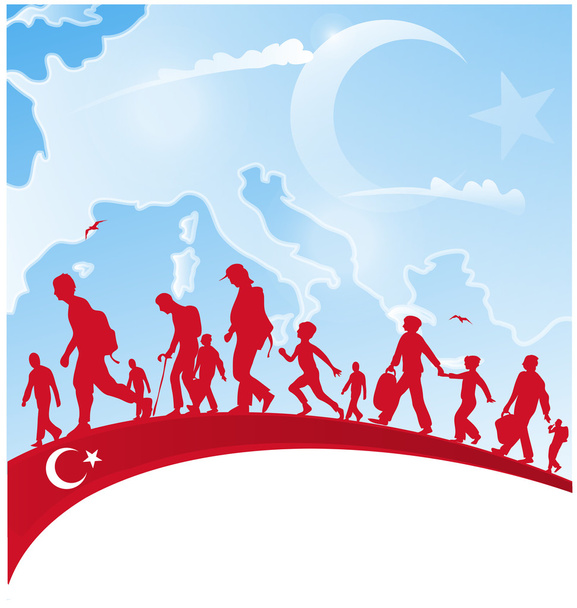 turkey flag with immigration people - Vector, Image