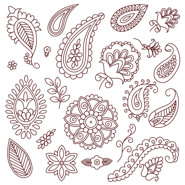 Henna tattoo doodle vector elements on white background - Vector, Image