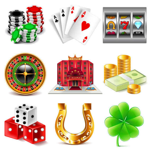 Kaszinó és szerencsejáték ikonok vektoros készlet - Vektor, kép
