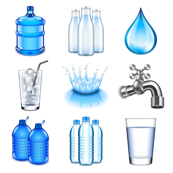 Water drinken iconen vector instellen - Vector, afbeelding