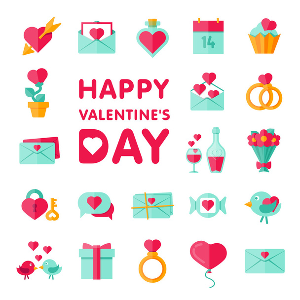 Valentine day icon set in flat - Vector, Image