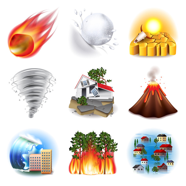 Natural disasters icons vector set - Vector, Image