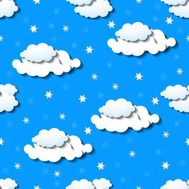 Fondo de pantalla sin costuras con nubes y copos de nieve
 - Vector, imagen