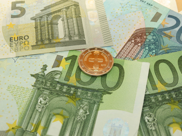 Euro (Eur) banknot ve madeni paraların Kıbrıs'tan - Fotoğraf, Görsel
