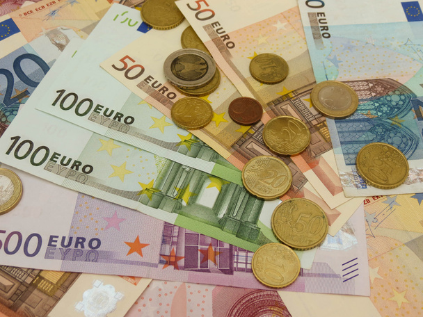 Euro (Eur) banknot ve madeni paralar para bir arka plan veya para kavram olarak yararlı - Fotoğraf, Görsel