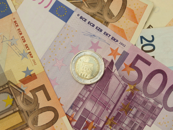 Euro (Eur) bankovky a mince peníze jako pozadí nebo peníze koncept - mince San Marino - Fotografie, Obrázek