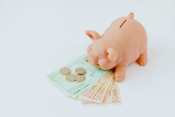 pig bank with banknotes - Foto, Bild
