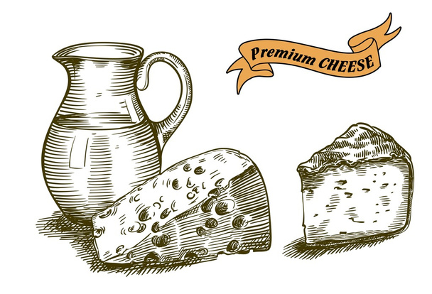 natural cheese sketches - Vecteur, image
