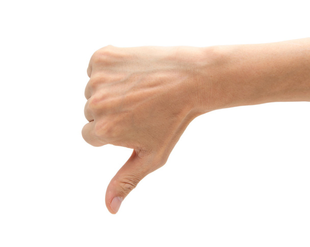 Man hand with thumb down isolated on white background - Φωτογραφία, εικόνα