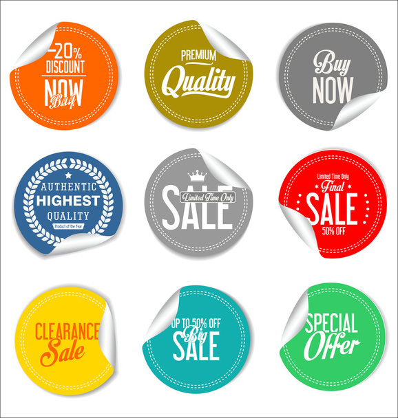 Round sale stickers on white background collection - Vector, imagen
