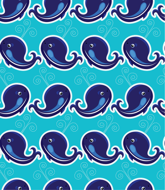 Seamless pattern with whales - ornamental background. - Vector, Image