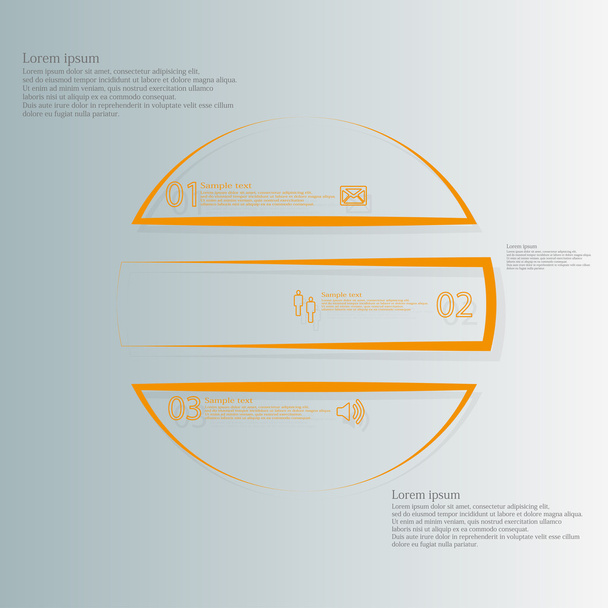 Plantilla de infografía circular dividida horizontalmente en tres partes de contorno naranja
 - Vector, imagen