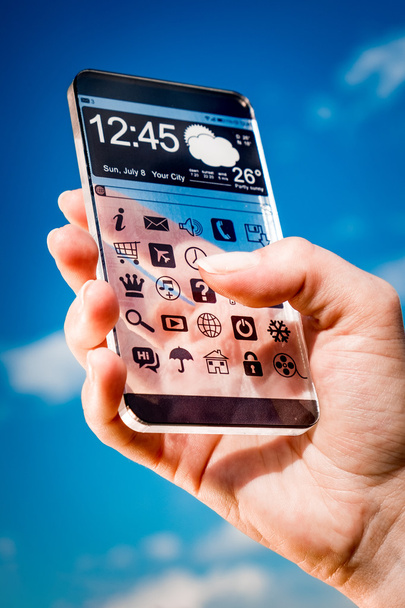 Smartphone con pantalla transparente en manos humanas
. - Foto, imagen