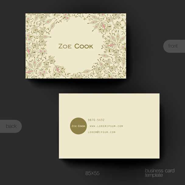 Business card vector template with floral ornament background - Vector, Image