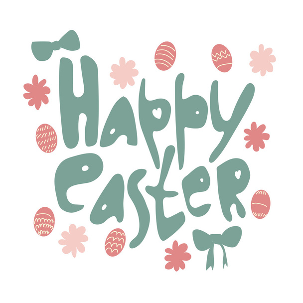 Colorful Happy Easter greeting card with rabbits. - Vector, Image