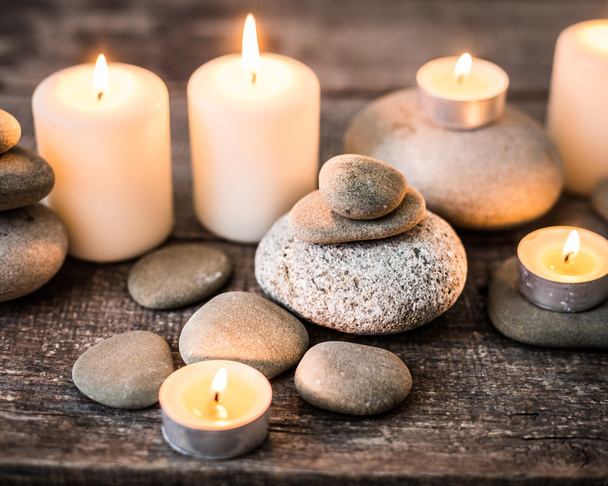grey stones, candle - Photo, image