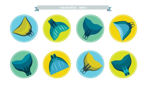 Icon set with monofin for freediving. - Διάνυσμα, εικόνα