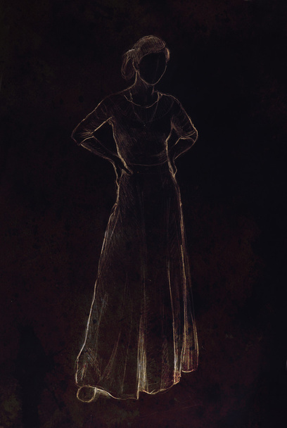 esquisse de femme mystique dans une belle robe ornementale inspirée de la conception d'âge moyen, avec fond noir
. - Photo, image