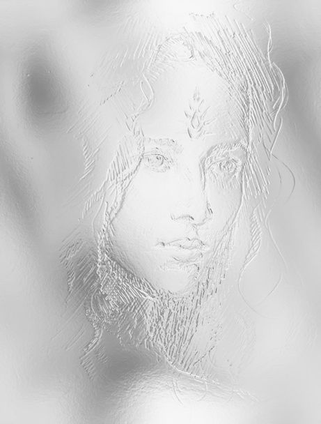 Жіночий портрет. Молода жінка покрита металевою срібною фарбою
. - Фото, зображення
