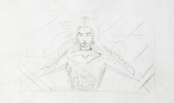 Slovenian goddess crucified, History Concept. pencil drawing on old paper. - Fotó, kép