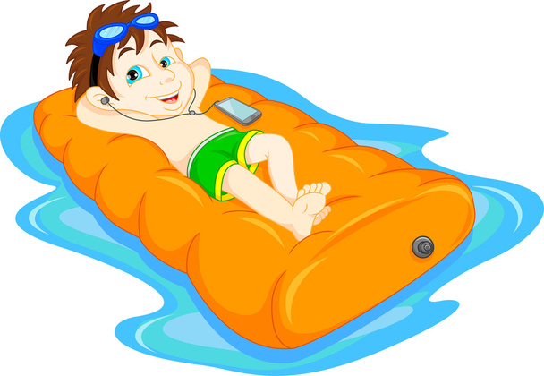 Il ragazzo che galleggia sul divertimento gonfiabile delle vacanze estive
 - Vettoriali, immagini