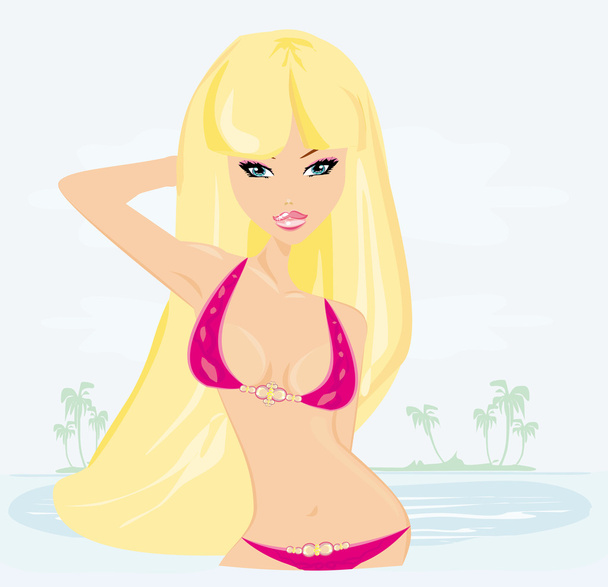 Summer sexy beach girl - Vector, imagen