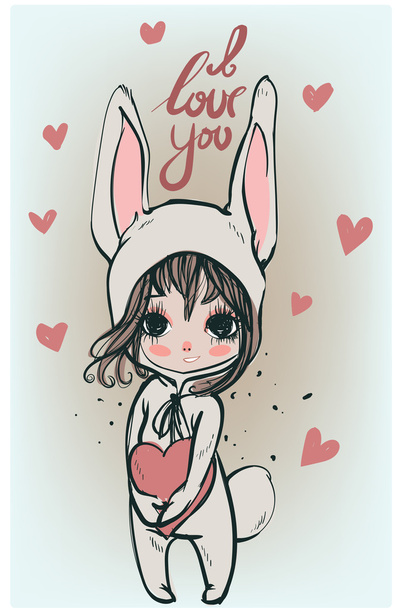 мила біла дівчина кролика - векторна ілюстрація
 - Вектор, зображення