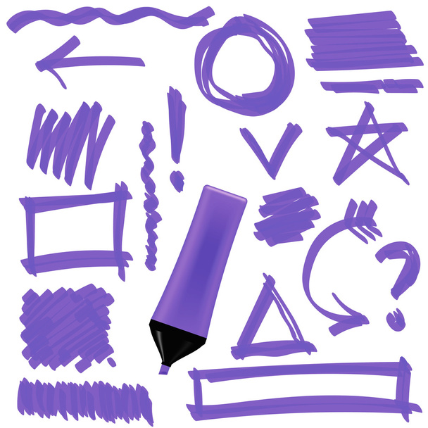 Marcador púrpura. Conjunto de signos gráficos. Flechas
 - Vector, Imagen