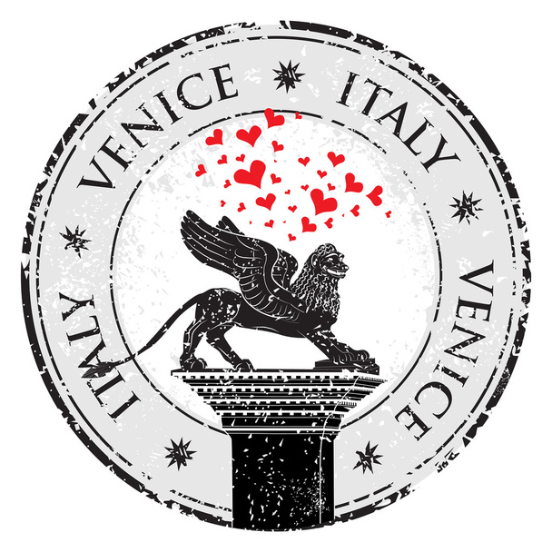 Grunge σφραγίδα της Βενετίας, καρδιές στην Ιταλία μέσα, εικονογράφηση φορέας  - Διάνυσμα, εικόνα