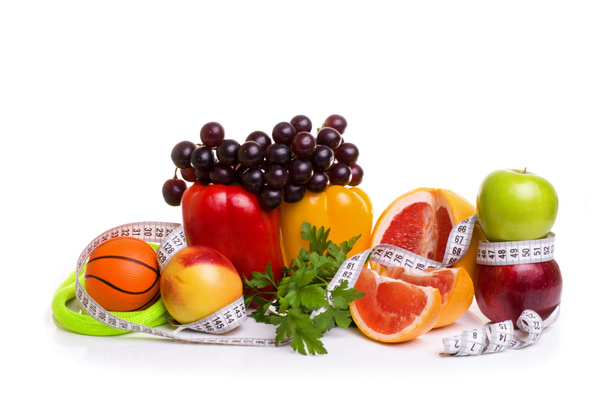 fitness equipment and healthy food - Фото, изображение