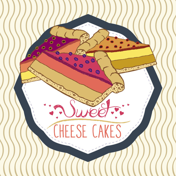Χαριτωμένο τυρί κέικ φέτες εικονογράφηση - Διάνυσμα, εικόνα