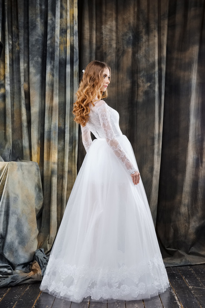 full length portrait of pretty bride in wedding dress - Fotoğraf, Görsel