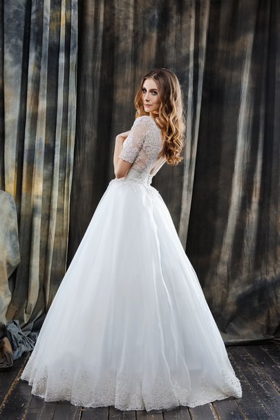 full length portrait of pretty bride in wedding dress - Zdjęcie, obraz