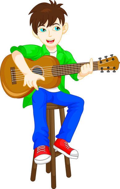 かわいい男の子がギターを弾く - ベクター画像