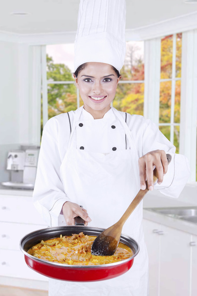 Female Chef Cooking Delicious Food - Foto, Imagem