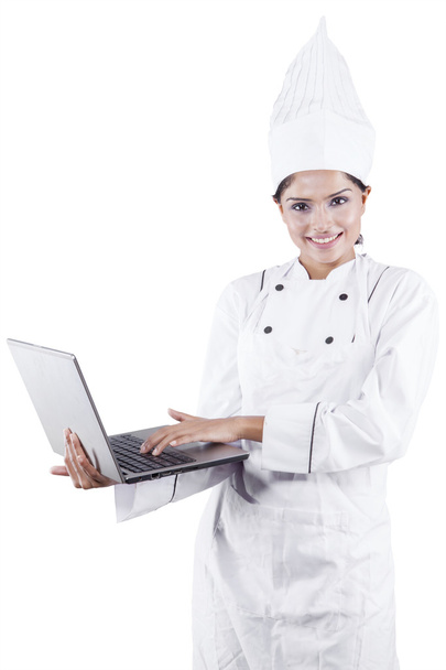 Female Cook Using Laptop - Fotoğraf, Görsel