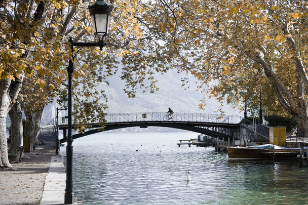 Fransa 'nın Annecy şehrinin kanallarından birinde aşk köprüsü - Fotoğraf, Görsel